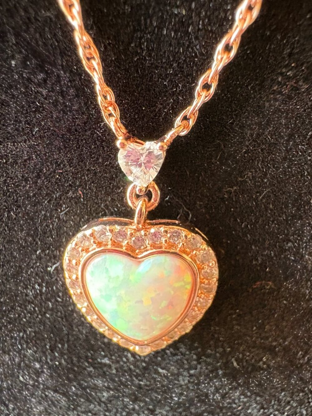 Gold over 925 Chain with Heart Opal Pendant--New
